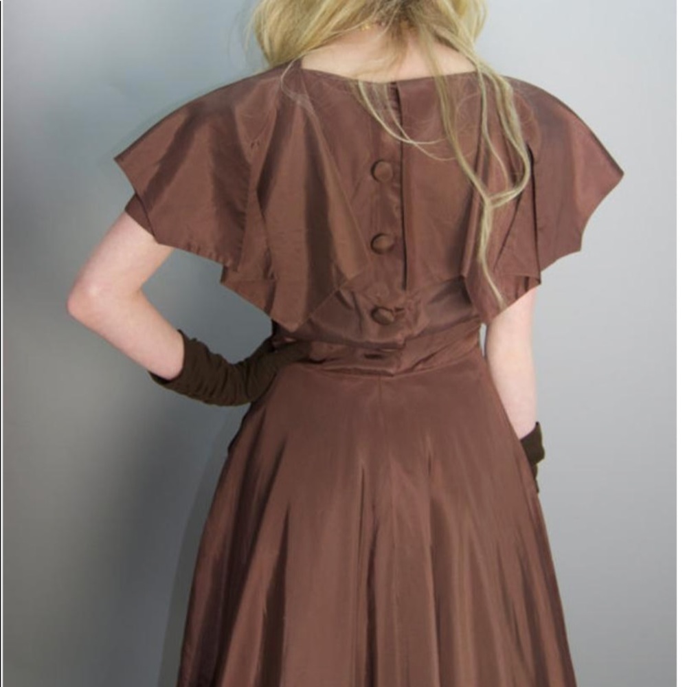 Gorgeous shimmering brown vintage midi dress - Picture 4 of 5